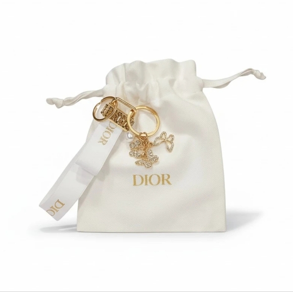 Dior Accessories - Dior White and Gold Charm Pouch With Butterflies